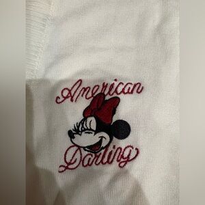 Disney White Sweater with Red and Black Minnie Mouse Design
